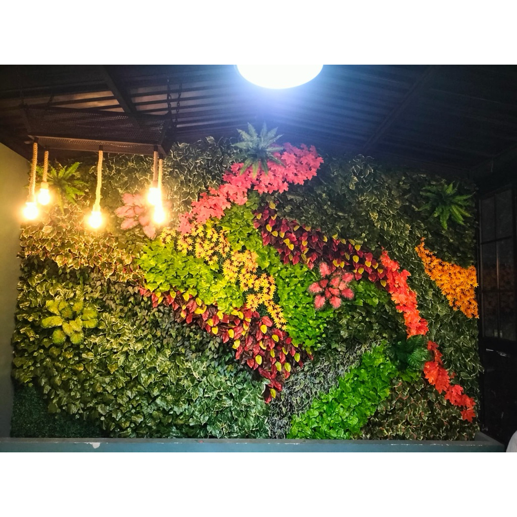 Vertical garden Sintetis vertical garden artificial dekorasi ruangan estetik dengan tanaman artifici