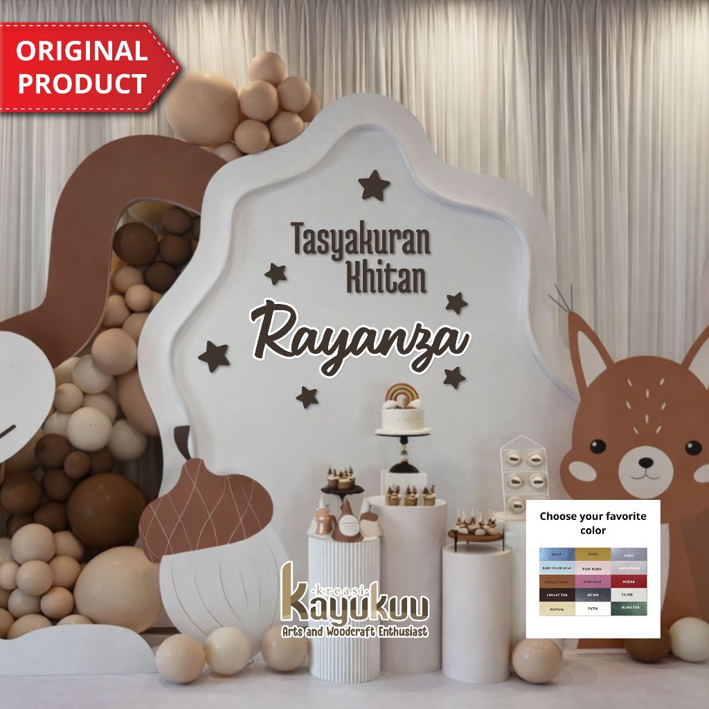 Hiasan Backdrop Tasyakuran Khitan Aqiqah Custom Nama Bahan Kertas Jasmine Berkilau