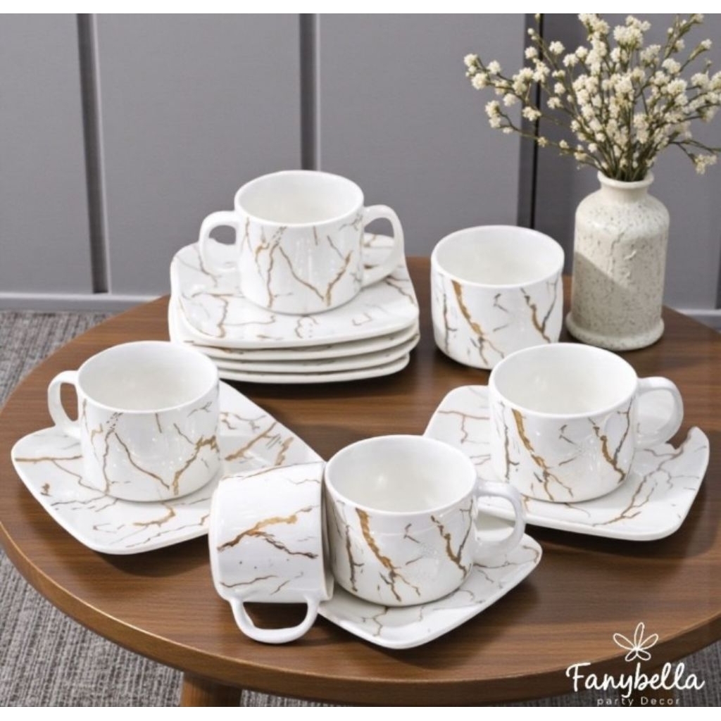 cangkir set / tea set / cangkir marble / cangkir keramik / cangkir keramik mewah / cangkir 1 set / c