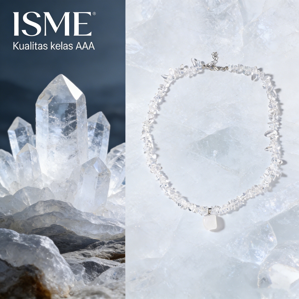 ISME Kalung batu akik merah kristal alami tidak beraturan, dengan liontin batu kecubung yang dihancu