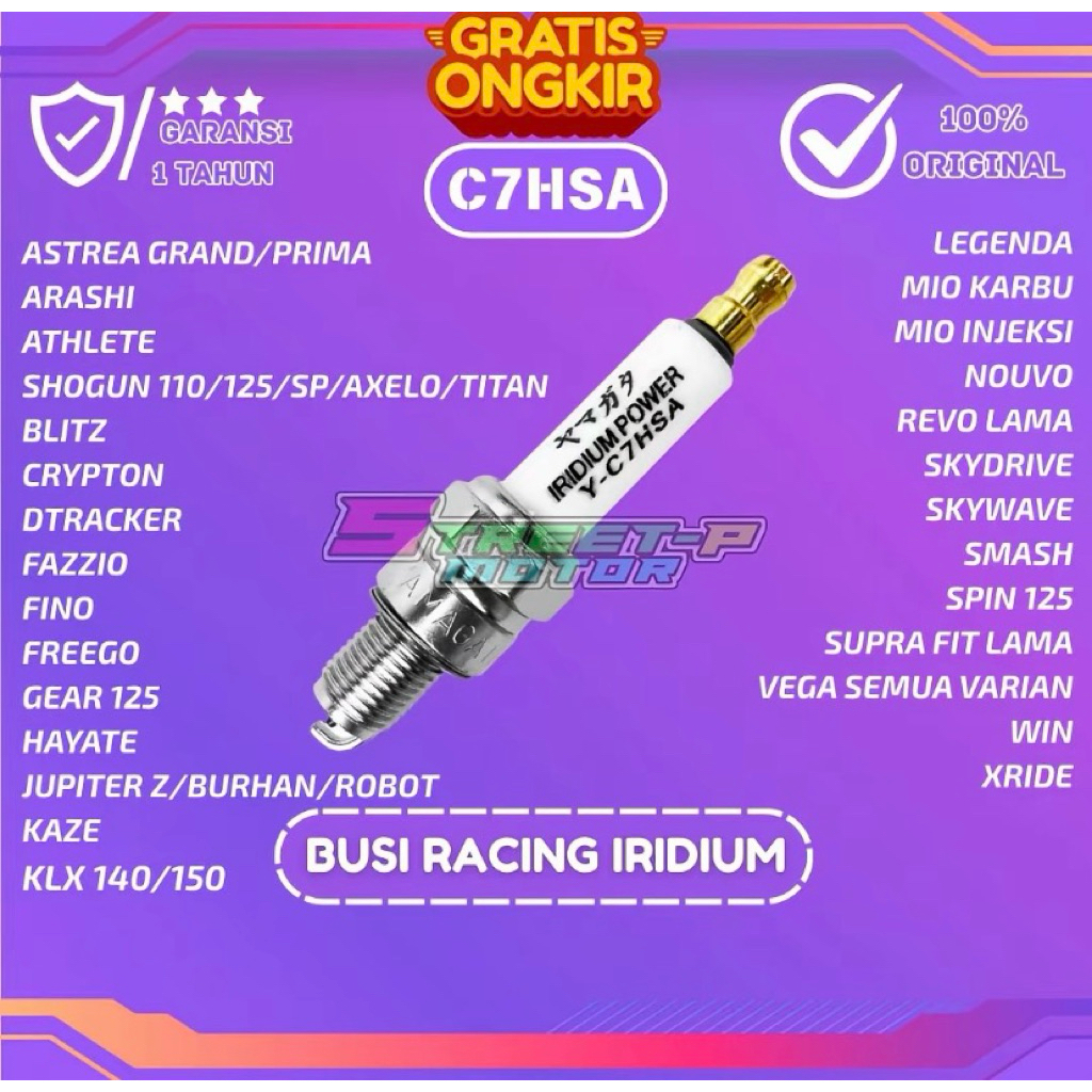 BUSI RACING SUPER  IRIDIUM C7HSA MIO, GRAND, SUPRA  FIT,SMASH, VEGA, JUPITER  Z, LEGENDA, SHOGUN, SP
