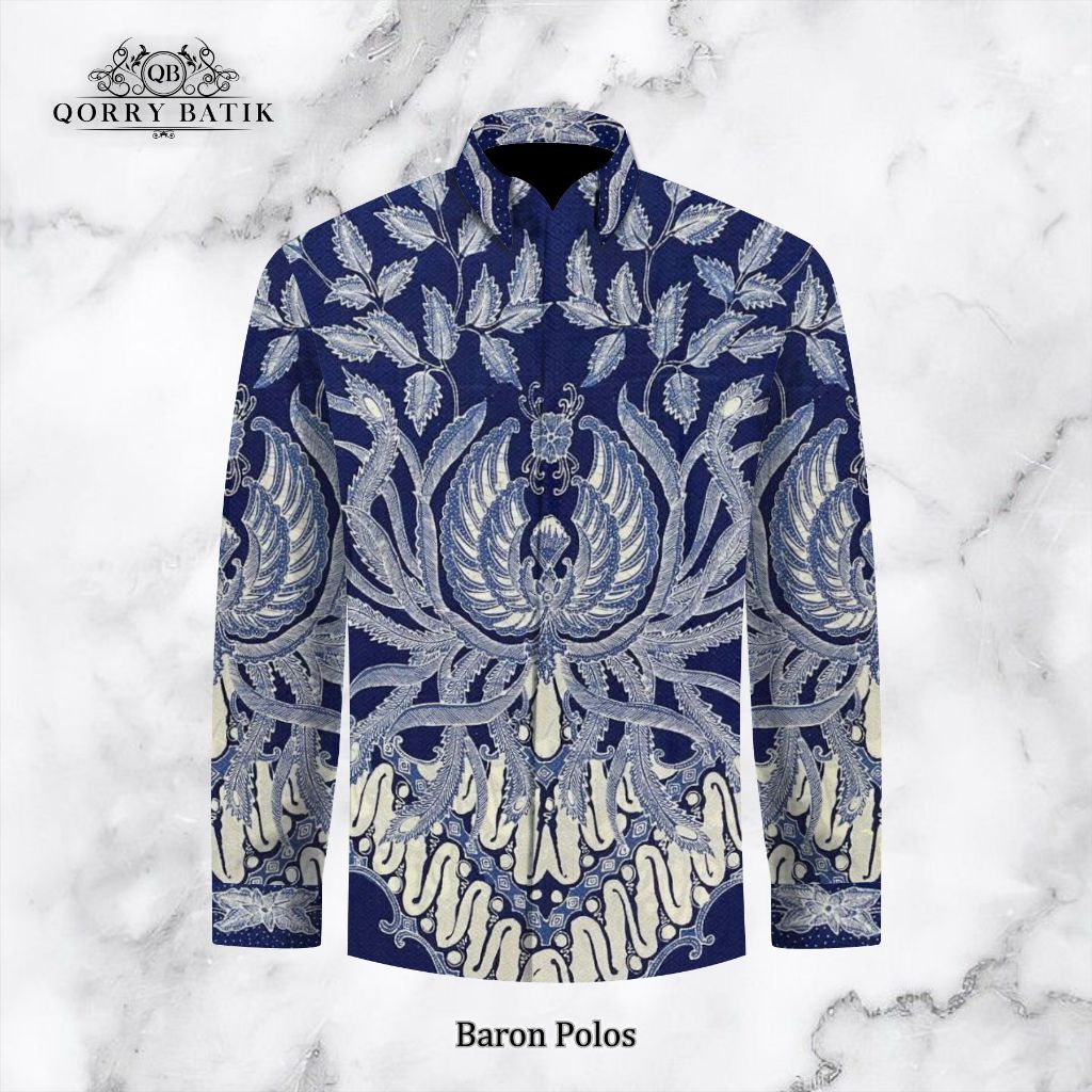 KAIN KEMEJA BATIK TULIS SUTRA BARON POLOS motif GURDO warna BIRU PUTIH