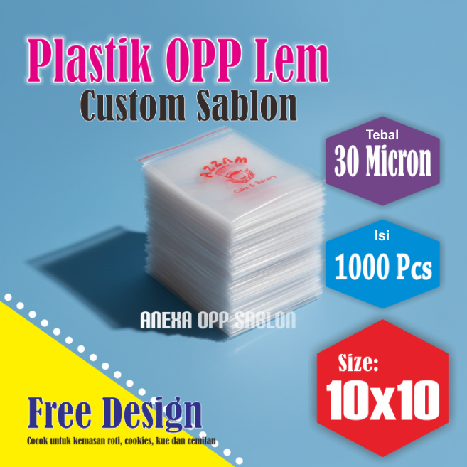 Plastik OPP 10x10 Tebal, kemasan Roti/cookies Sablon Custom