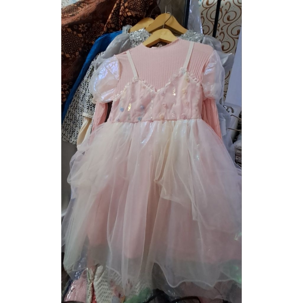 DRESS PELANGI LENGAN PANJANG BALON