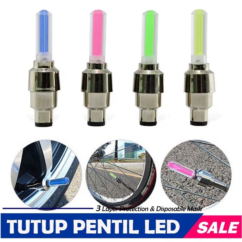 Tutup Pentil LED 1 Pcs Lampu Hias Ban Sepeda Motor Mobil Warna Warni - minn