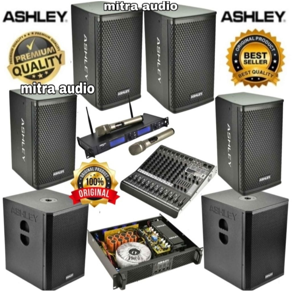 Paket Soundsystem Ashley Pasif 4 Buah Speaker 10 Inch Subwoofer Ashley Pasif 12 Inch Mixer Ashley 8 