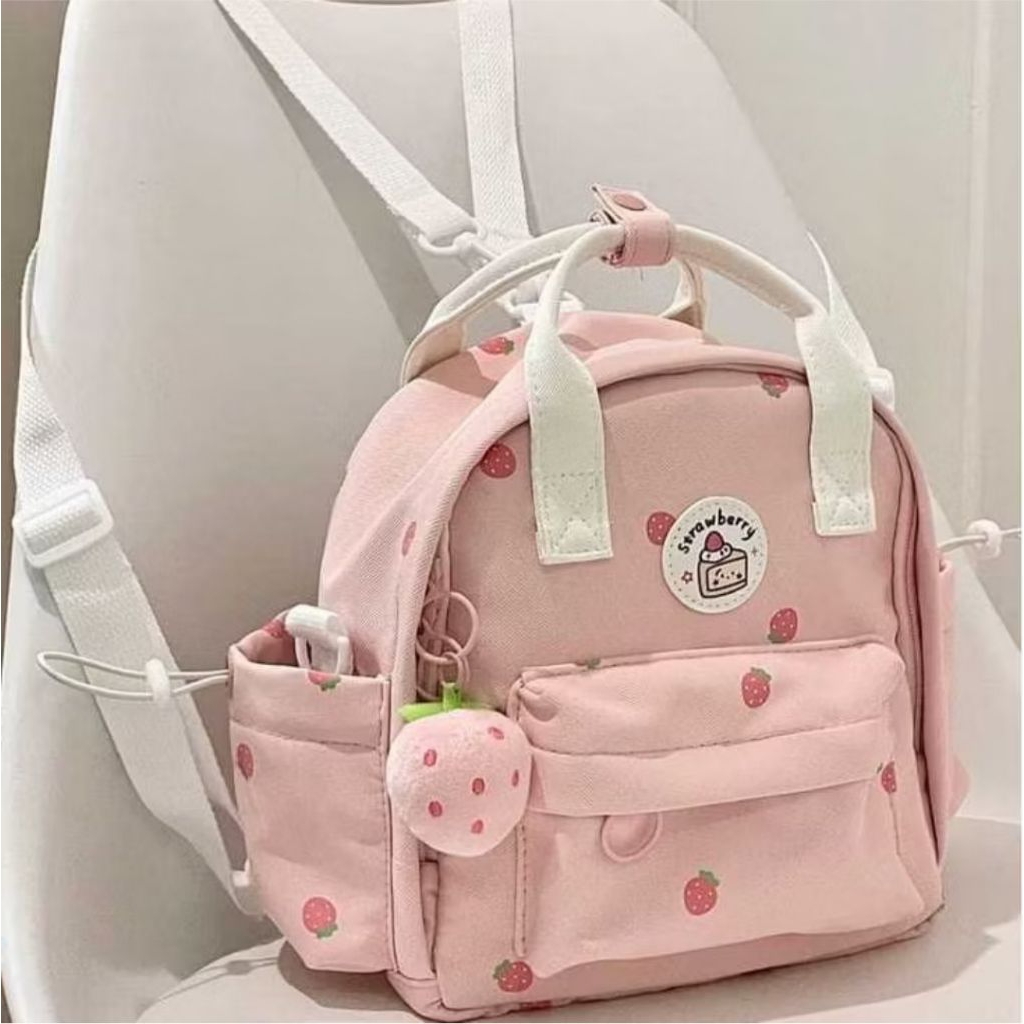 Tas Ransel Mini Warna Pink Motif Strawberry TERLARIS