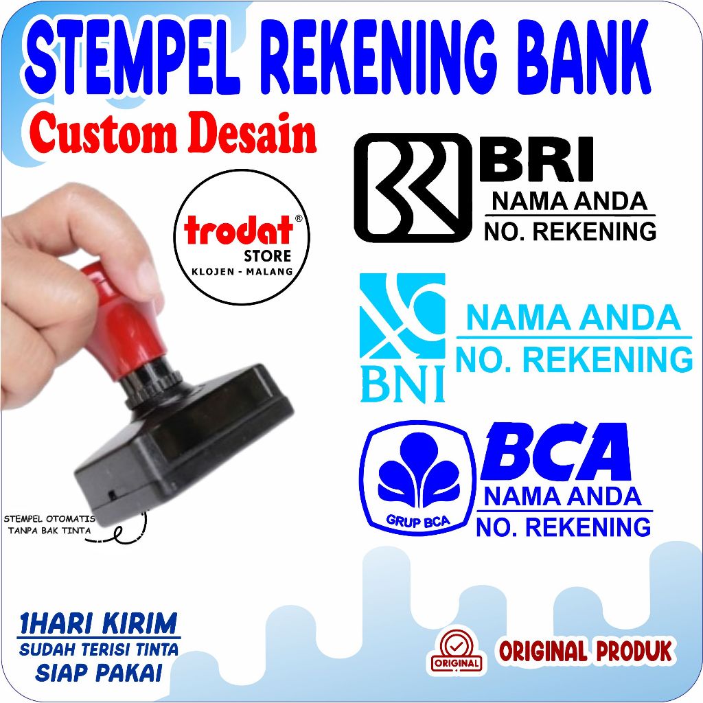 Stempel CUSTOM Rekening Bank / Stempel Rekening Bank Siap Pakai / Stempel OTOMATIS FLASH