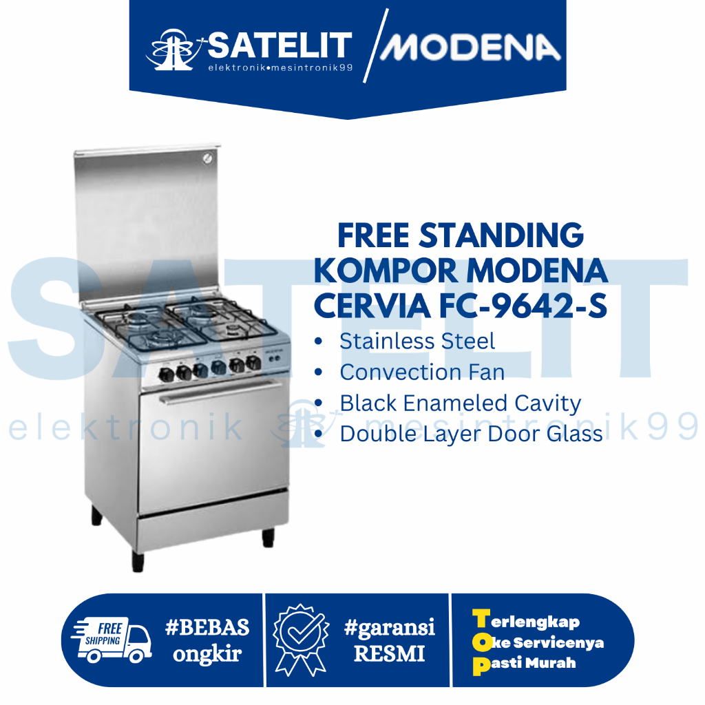 Kompor Gas Free Standing MODENA CERVIA FC-9642-S 60 cm – 4 Tungku + Oven 62 L Stainless Steel