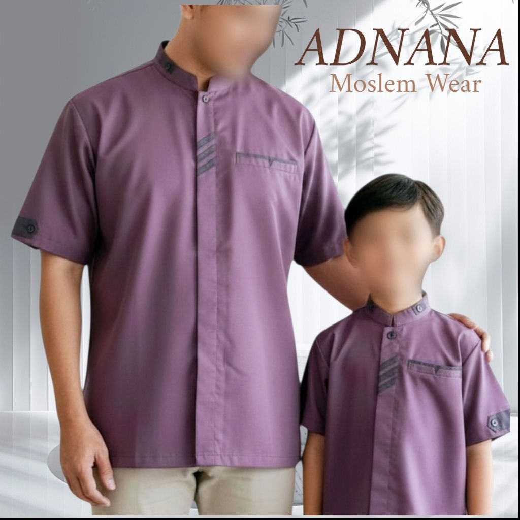 BAJU KOKO COUPLE AYAH ANAK WARNA UNGU LILAC DAN MARUN LENGAN PENDEK/KEMEJA KOKO