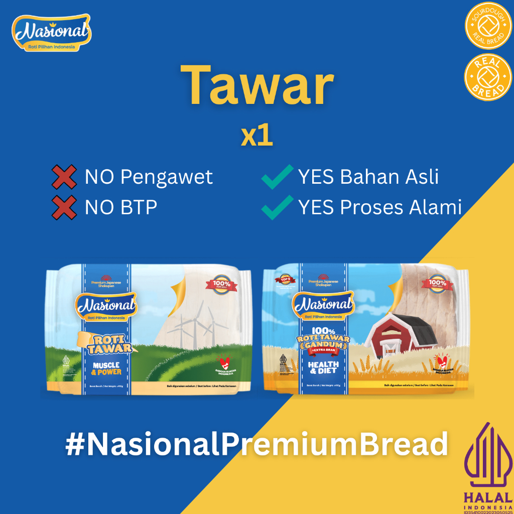 NASIONAL Roti Tawar (Mix) (Halal Tanpa Pengawet)(Butter Susu)(Premium Sehat)(Empuk Lembut)