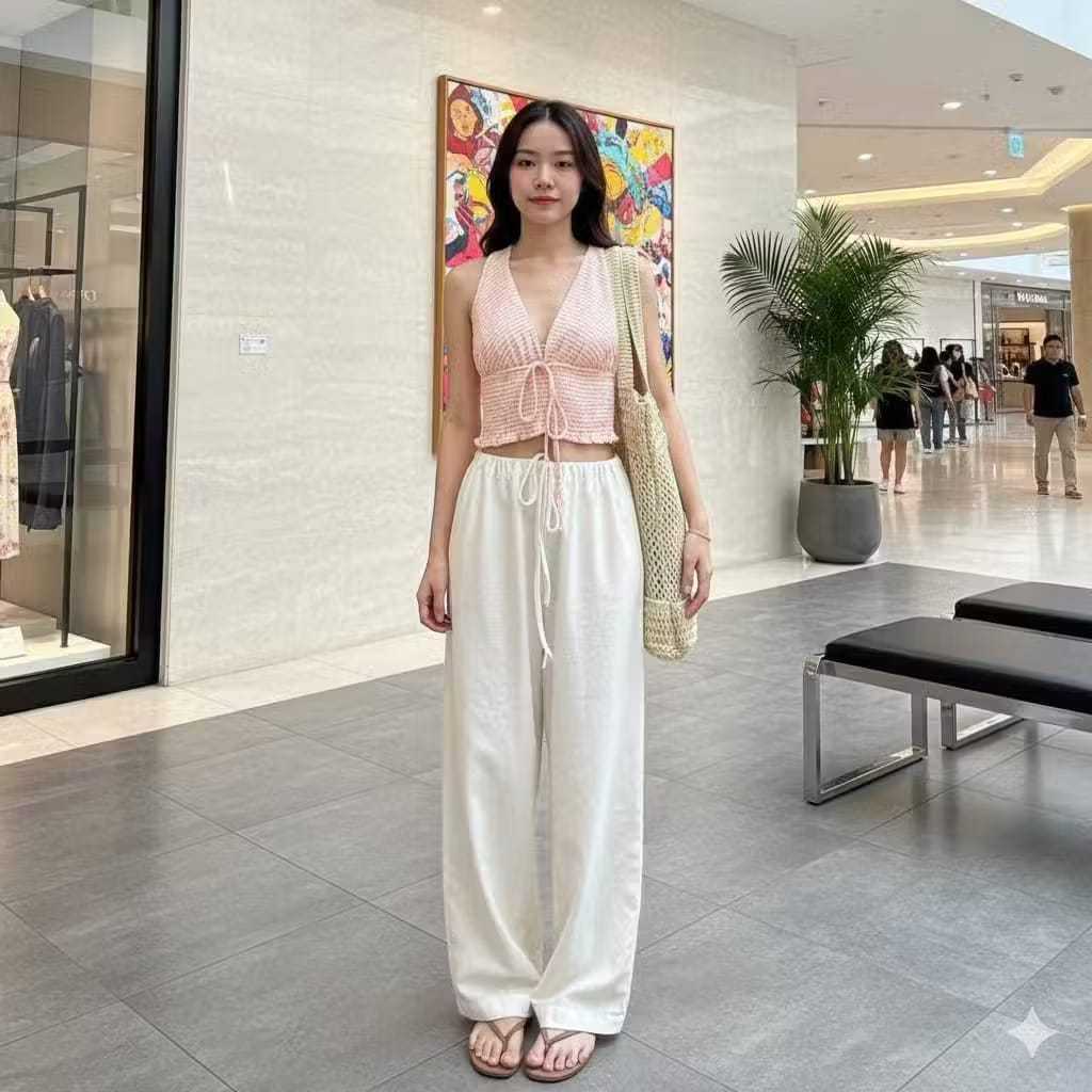 tessa linen pants trousers Highwaist Loose Pants Celana Panjang Pantai Wanita Terbaru Model Kekinian