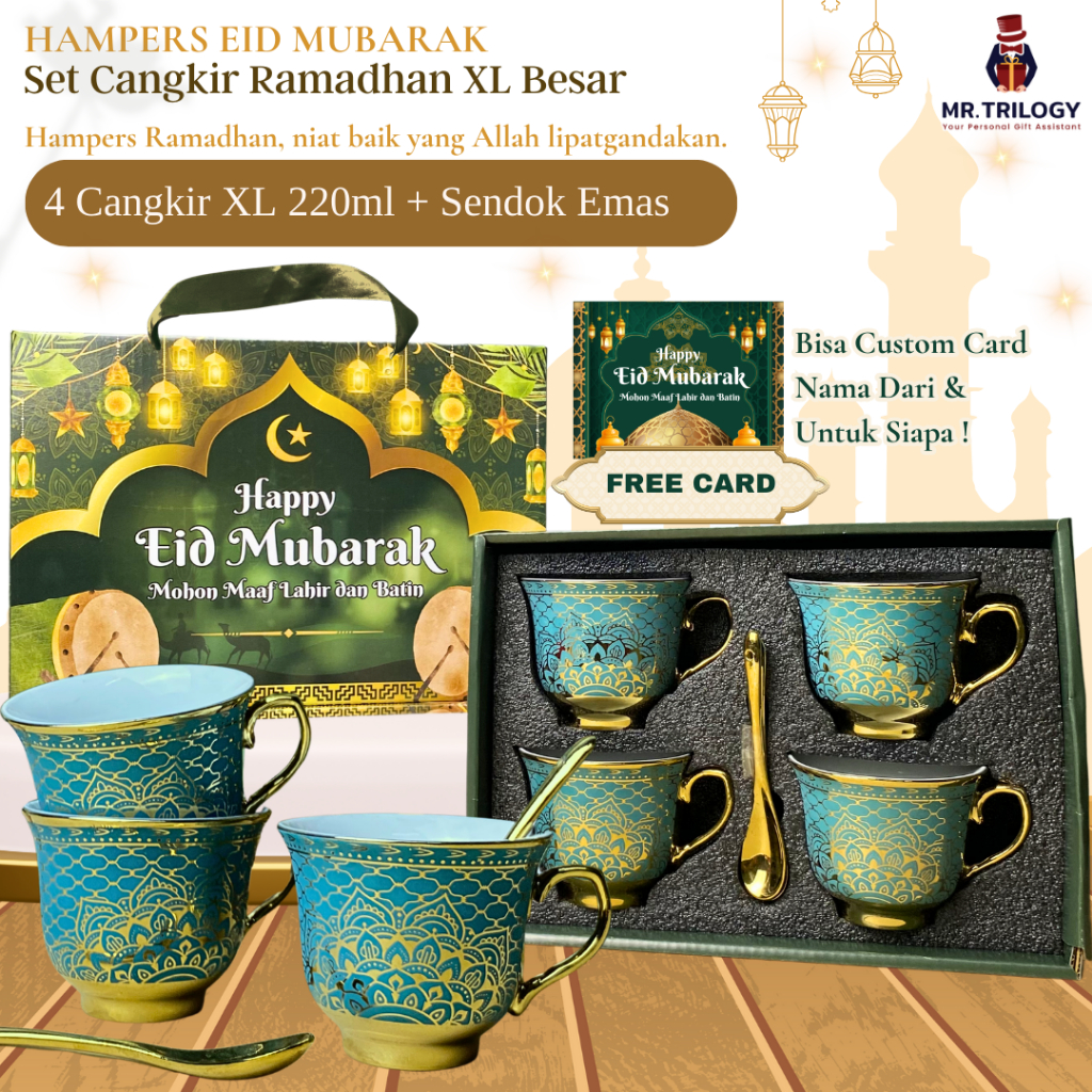 HAMPERS LEBARAN Hari Raya Idul Fitri Eid Mubarak Hampers GELAS XL Cangkir Keramik Set / Hadiah Idul 