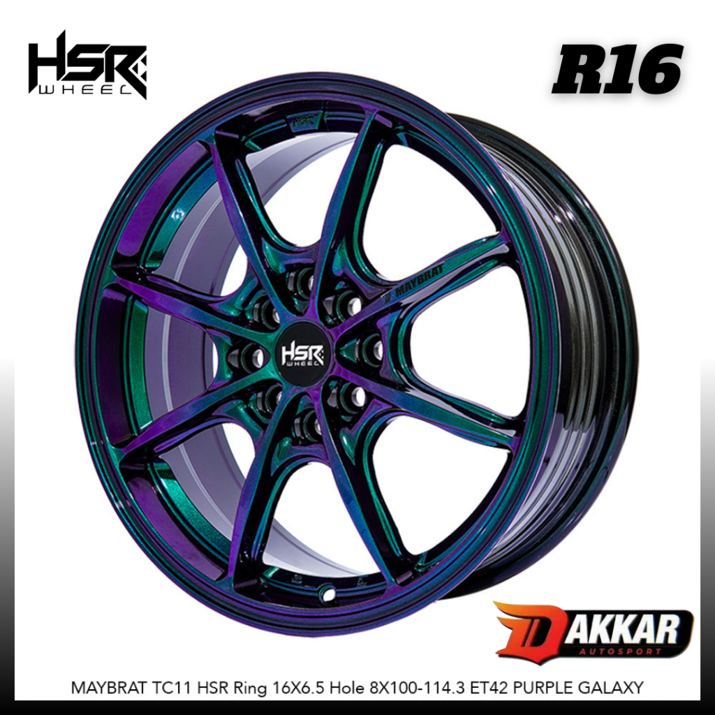 VELG RACING R16 HSR WHEEL MAYBRAT R16 PCD 4X100 4X114,3 VELG HSR TERBARU R16 WARNA PURPLE GALAXY