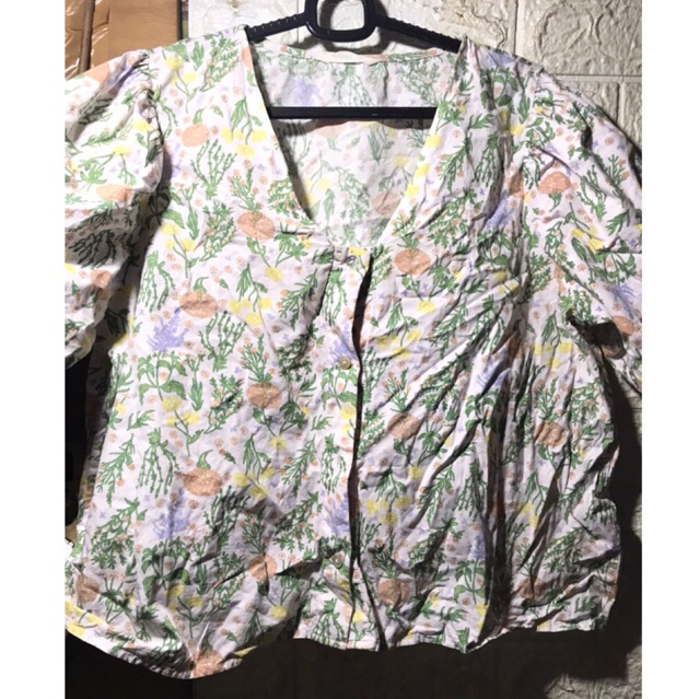 Baju pendek Bekas Atasan bunga bunga Lengan balon pendek