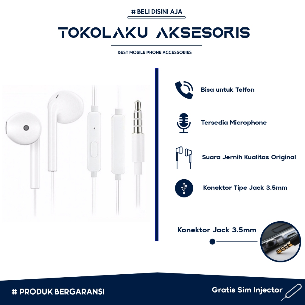Headset Opo Original Konektor 3.5mm Earphone Opo Original Hendset Opo Original Headset Original Opo 