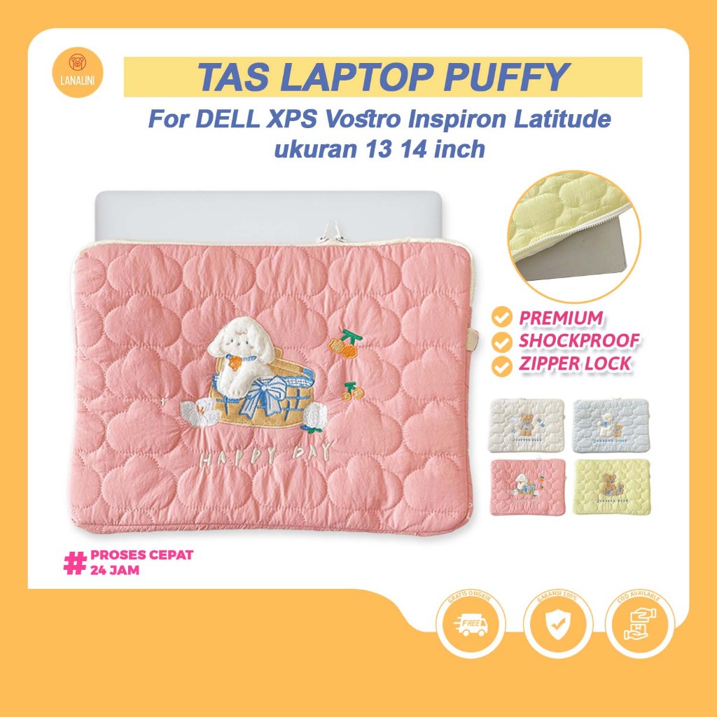 Tas Laptop Dell XPS Inspiron Latitude Chromebook 12 13 14 Inch Puffy Organizer Bahan Nylon Premium W