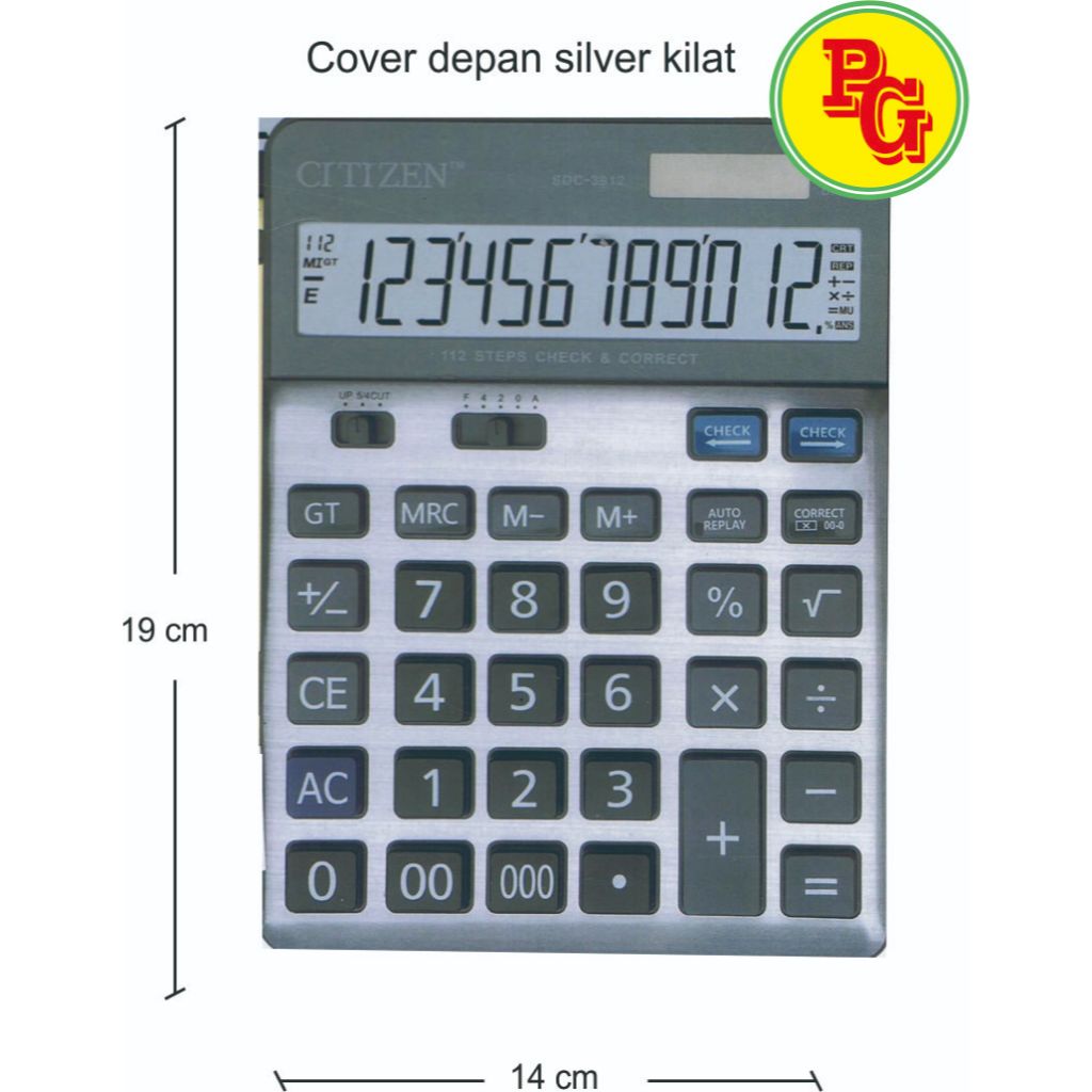 Kalkulator CITIZEN SDC 3912 12 digit Warna Menarik SILVER KILAT Original Solar Baterai dengan fungsi