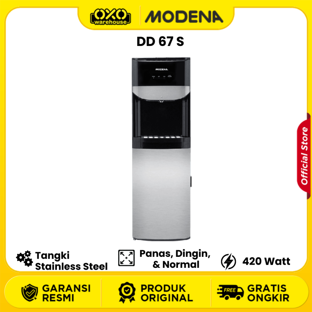 MODENA Water Dispenser DD 67 S Galon Bawah Stainless Stell Low Watt Garansi Resmi