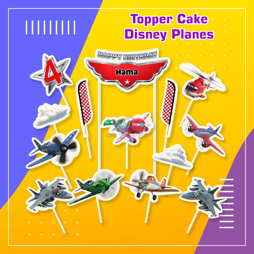 Topper Cake 1 Set Karakter Disney Planes Happy Birthday Pesawat Hiasan Kue Ulang Tahun Ultah Custom 