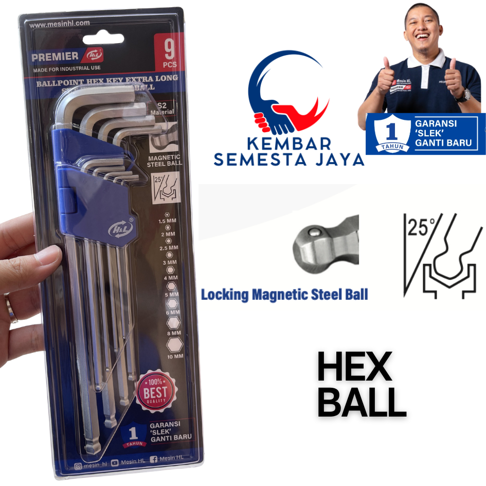 HNL HL H&L PREMIER KUNCI L SET Premium 9 PCS + Pengunci Magnet Bola Magnetic Steel Ball Extra 25 Der