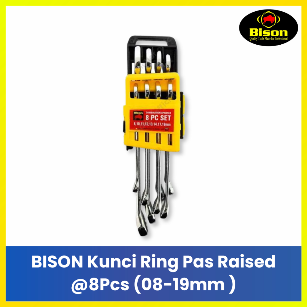 BISON Kunci Ring Pas Raised 8 Pcs 8-19mm / Kunci Pas Ring Set Profesional Chrome Vanadium