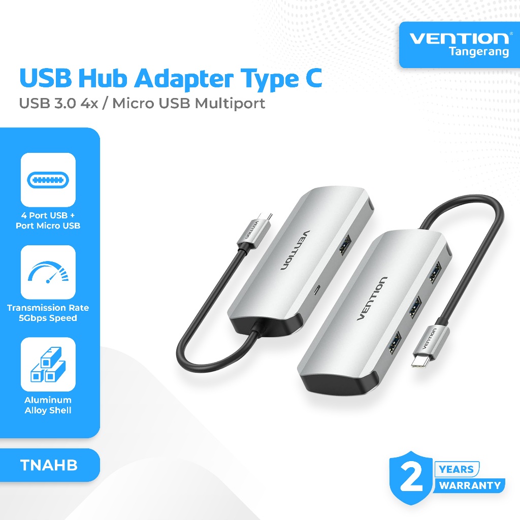 Vention USB Hub Adapter Type C to USB 3.0 4x / Micro USB Multiport Aluminum Alloy Type - TNAHB