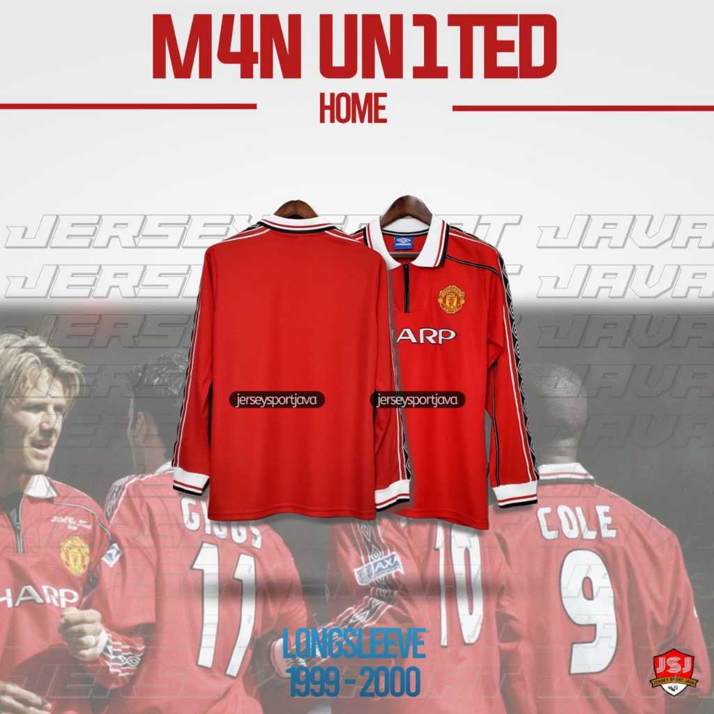 ( BISA COD ) JERSEY BAJU BOLA PRIA LENGAN PANJANG RETRO MU HOME TREBLE 1999 GRADE AAA+ - BEST HIGT Q