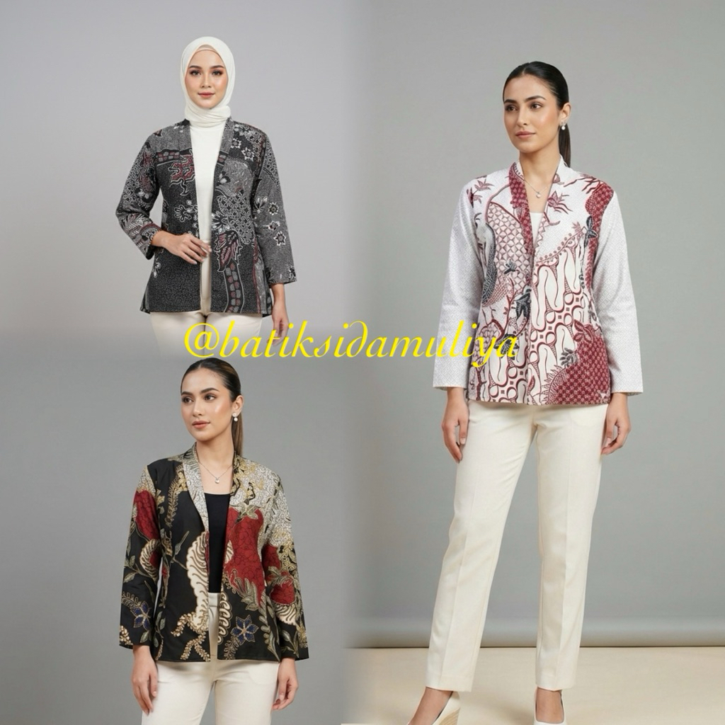 Blazer Batik Wanita Atasan Batik Blouse Jaz Outer Kantor Premium Eksklusif By Batik Sidamuliya XV