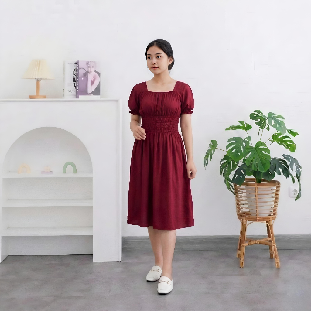 Naura Dress Kerut Pinggang Kekinian Daster Wanita Bahan Katun