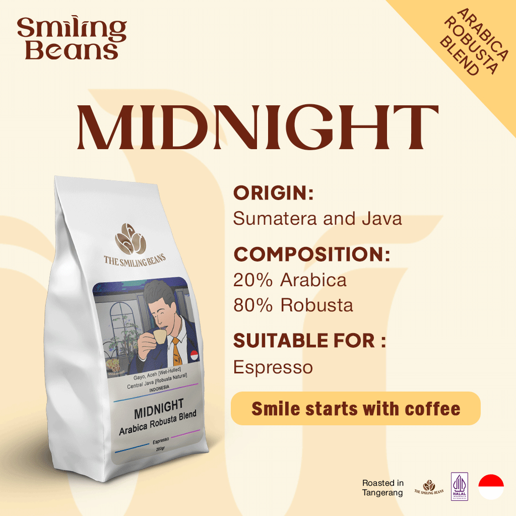 Smiling Beans Espresso Arabica Robusta | 20% 80% House Blend | MIDNIGHT
