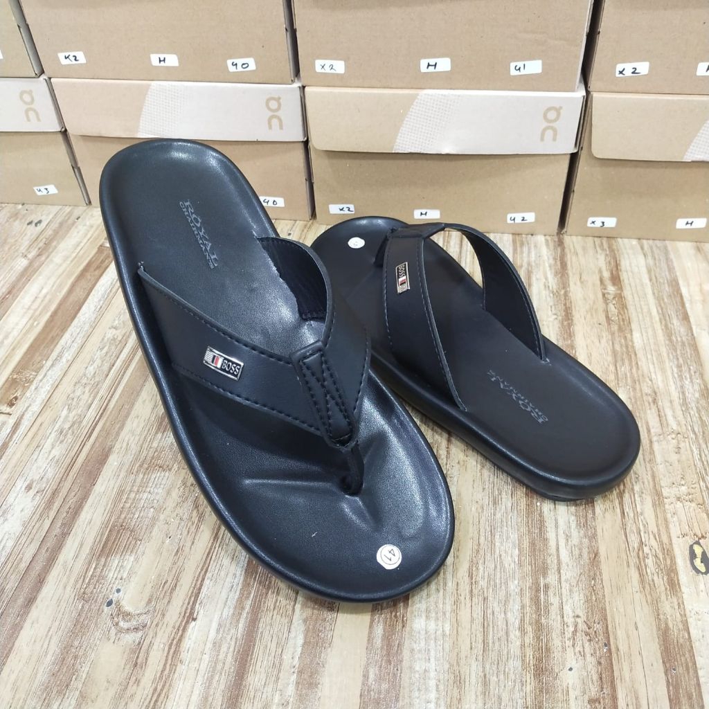 Sandal jepit armani kulit asli pria kasual formal santai simpel foto asli