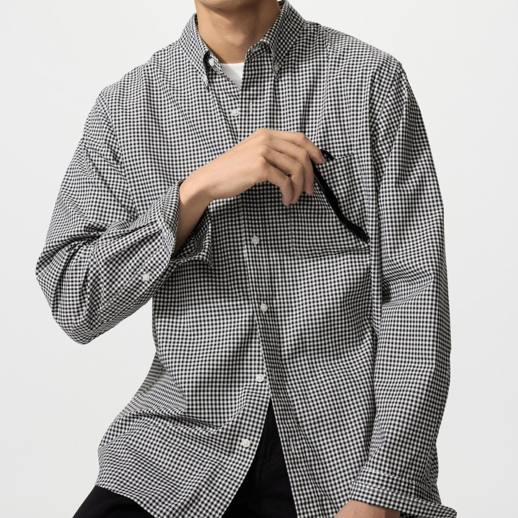 Kemeja Uniqlo Man BROADCLOTH kotak 09 black