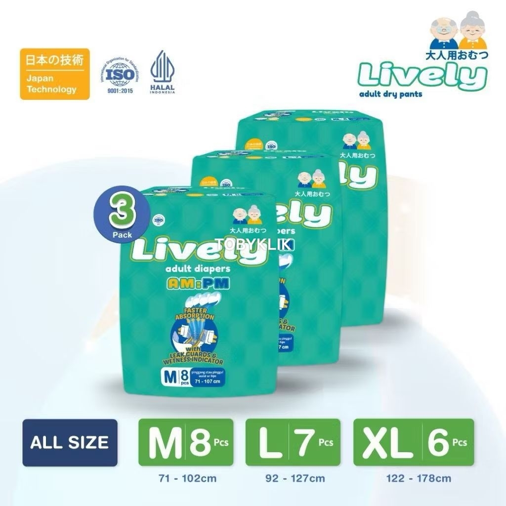  PAKET ISI 3 PACK  LIVELY Popok Dewasa Perekat M8/L7/XL6 Adult Diapers