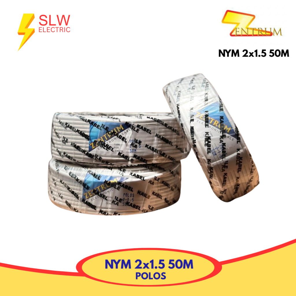 ZENTRUM KABEL NYM Polos Kabel Listrik 50 Meter 2x1.5 Kawat Tembaga