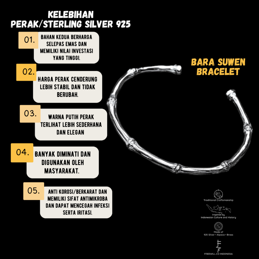 Gelang Perak Pria BARA SUWEN FREEWILL - 925 Sterling Silver Bracelet