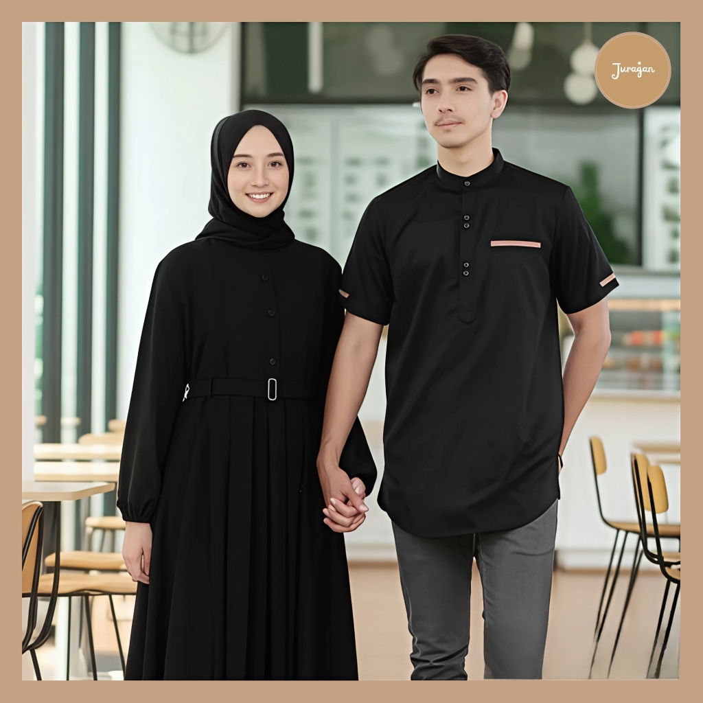 Gamis Couple Pasangan Suami Istri Idaman Warna Hitam Terbaru by Juragan Baju Muslim