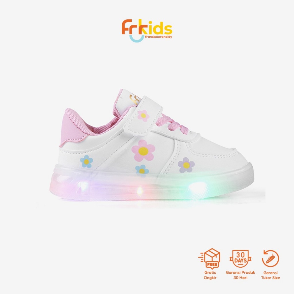 FR KIDS Sepatu Sneakers LED Lampu Anak Bayi Perempuan Flower Ringan Size 22-26 B.SULI