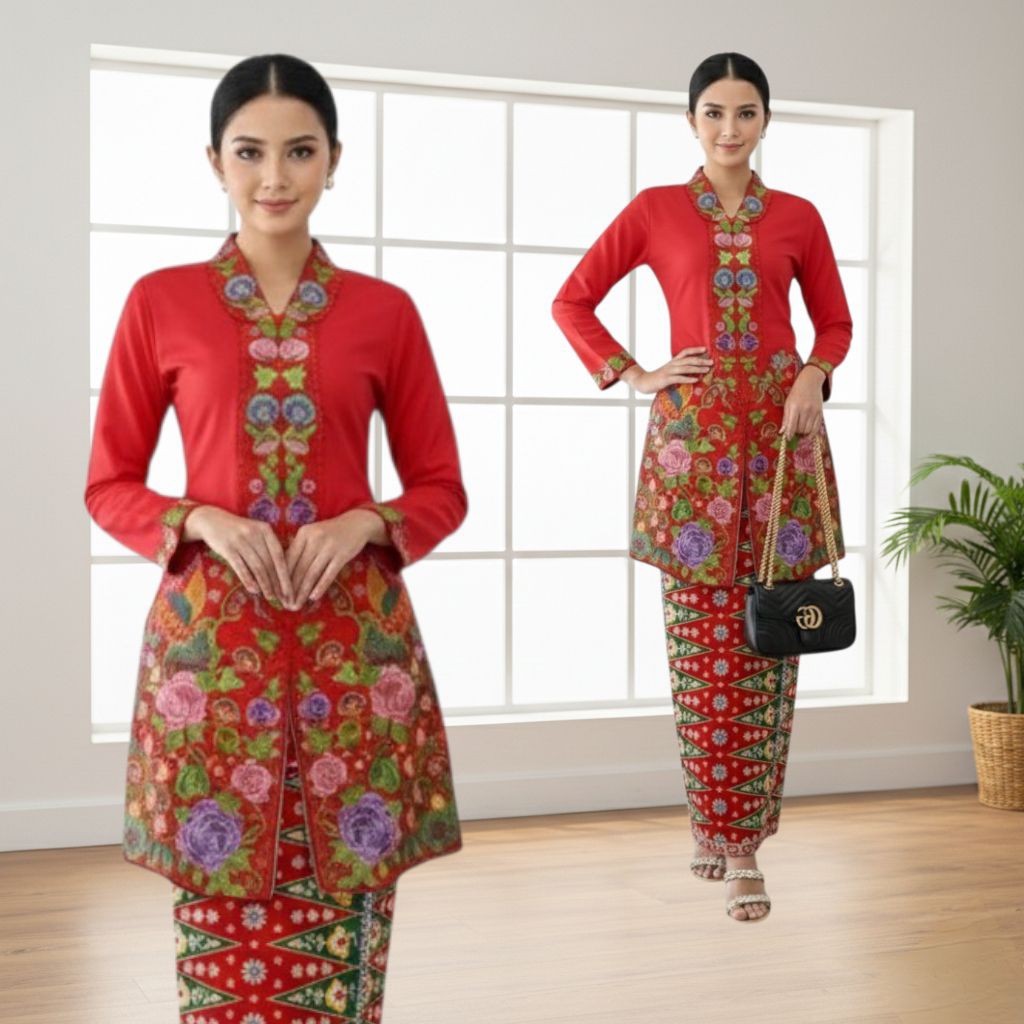 {Toko.Sky} Setelan Kebaya Encim Merak/Setelan Kebaya Wanita Modern/Setelan Kebaya Encim Jumbo Baju W