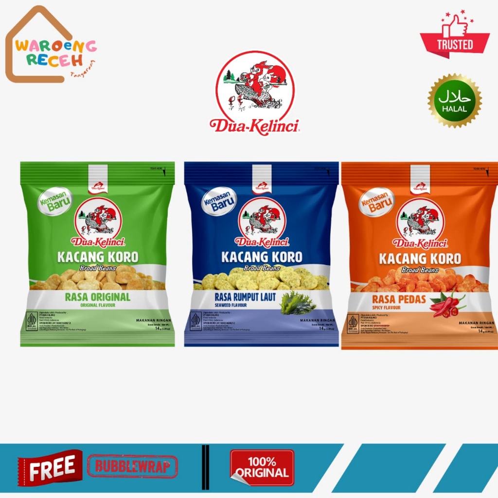 Dua Kelinci Kacang Koro Original Pedas Rumput Laut 1 Renceng isi 10 Pcs @14 Gr