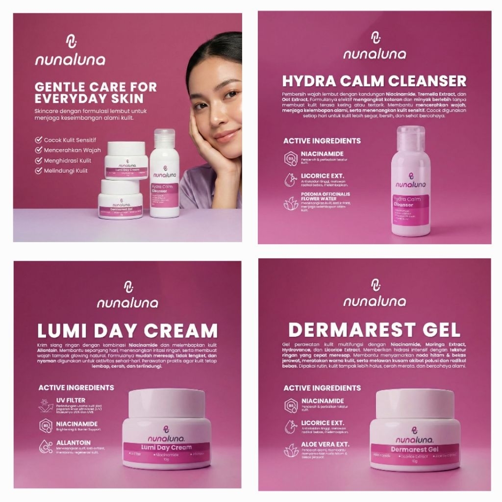 NUNALUNA SKINCARE PENCERAH MENCERAHAKAN PERAWATAN KULIT WAJAH MEMPERBAIKI SKIN BARIER,SKINCARE AMAN 