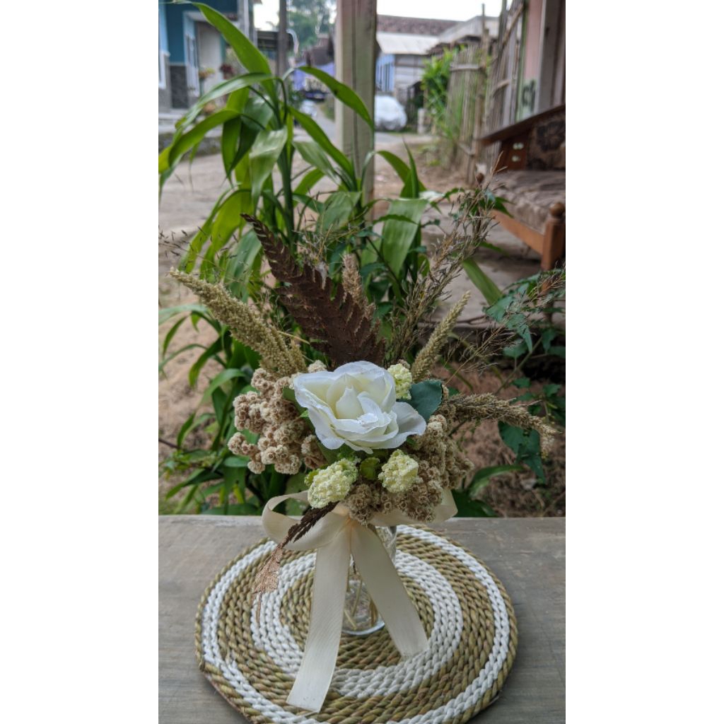 satu set bunga kering aesthetic murah, vas + bunga kering, Aesthetic bunga kering dekorasi