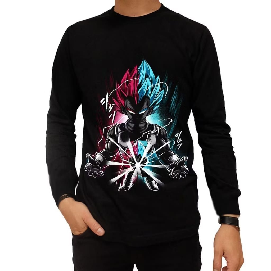 Kaos Distro Pria Lengan Panjang Vegeta Dragon Ball T-Shirt Cowok Keren Kekinian Vegeta Dragon Ball A