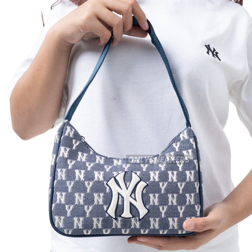 MLB MONOGRAM JACQUARD HOBO DENIM SHOULDER BAG