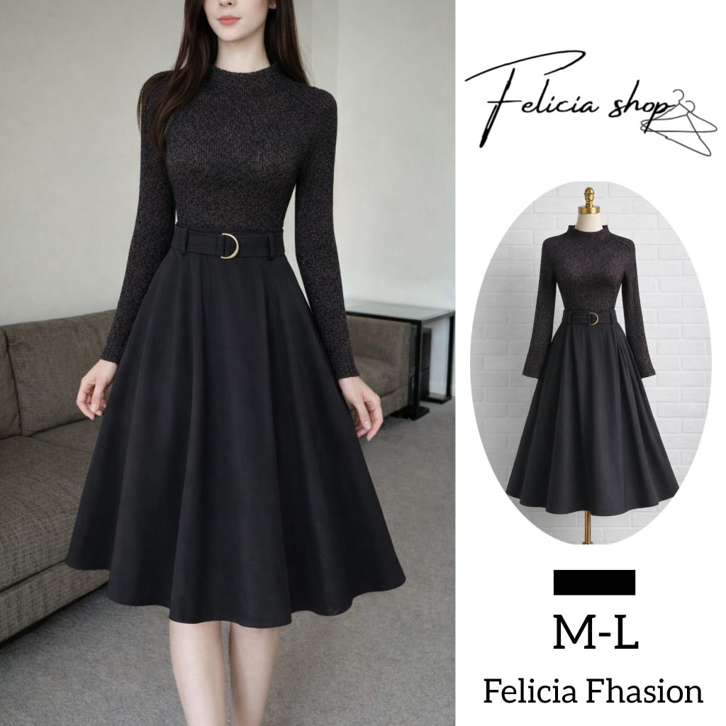 Dress Hitam Korea / dress pesta / dres terbaru / dres / korea / dres wanita / dress elegant / Dress 