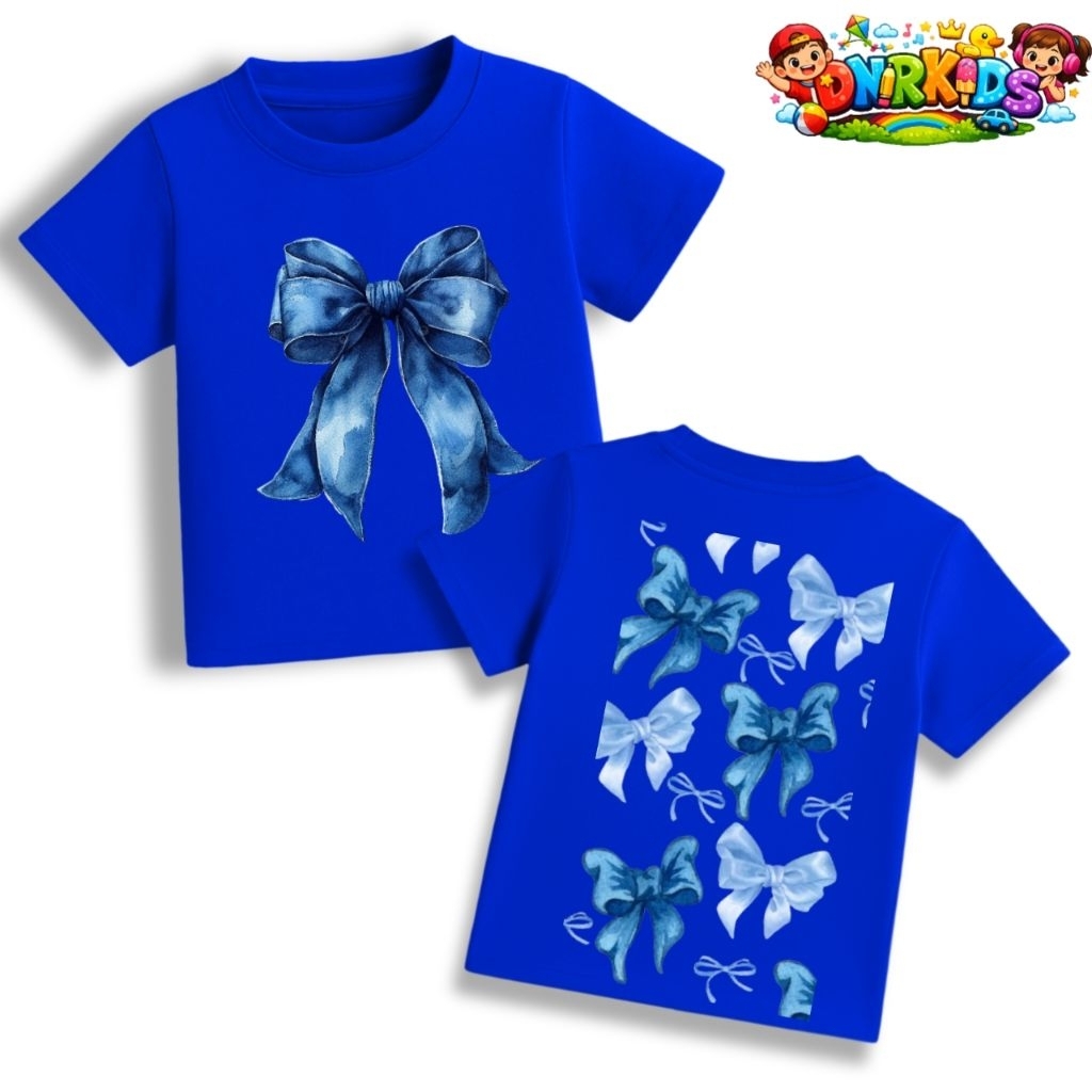 Kaos Anak Cewek Pita Biru Bahan Adem