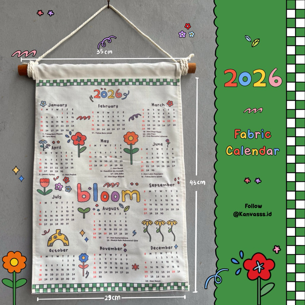 Fabric Calendar 2026/kalender kain 2026/kalender kain/kalender aesthetic/kalender kain aesthetic/wal