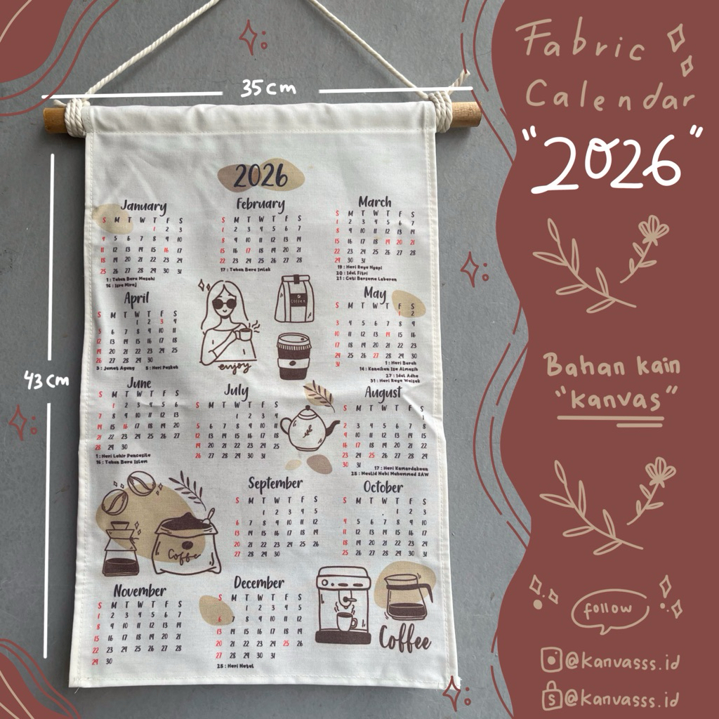Fabric Calendar 2026/kalender kain 2026/kalender kain/kalender aesthetic/kalender kain aesthetic/wal
