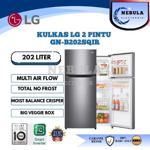 KULKAS LG 2 PINTU GN-B202SQIR/LEMARI ES 2 PINTU LG 202 LITER TANPA BUNGA ES