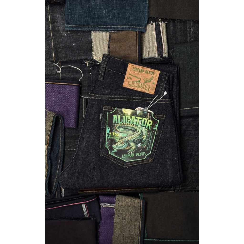Heavyweight Raw Selvadge Izhman Denim - Aligator 17oz Unsanforized Greenline Selvadge Aligator 17oz